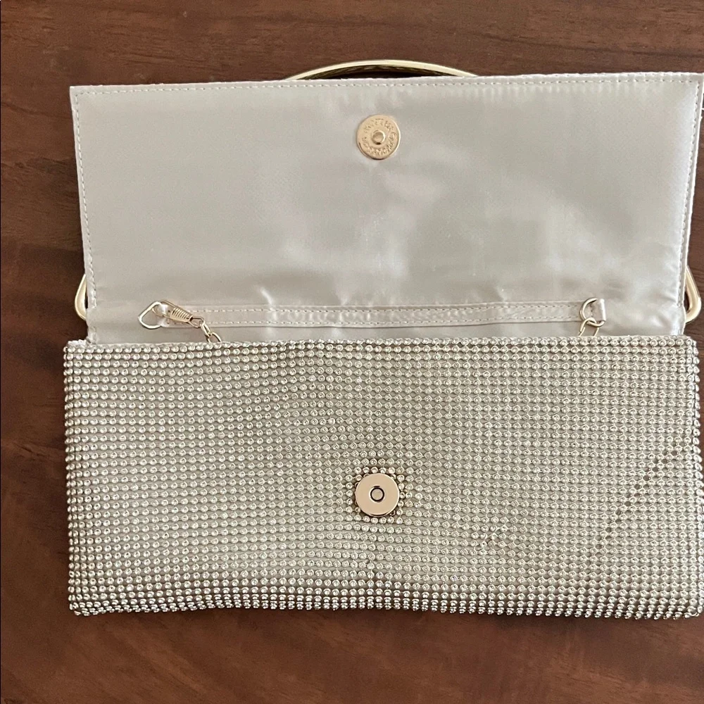 Crystal-Embellished Evening Clutch - Gold Chain Handle